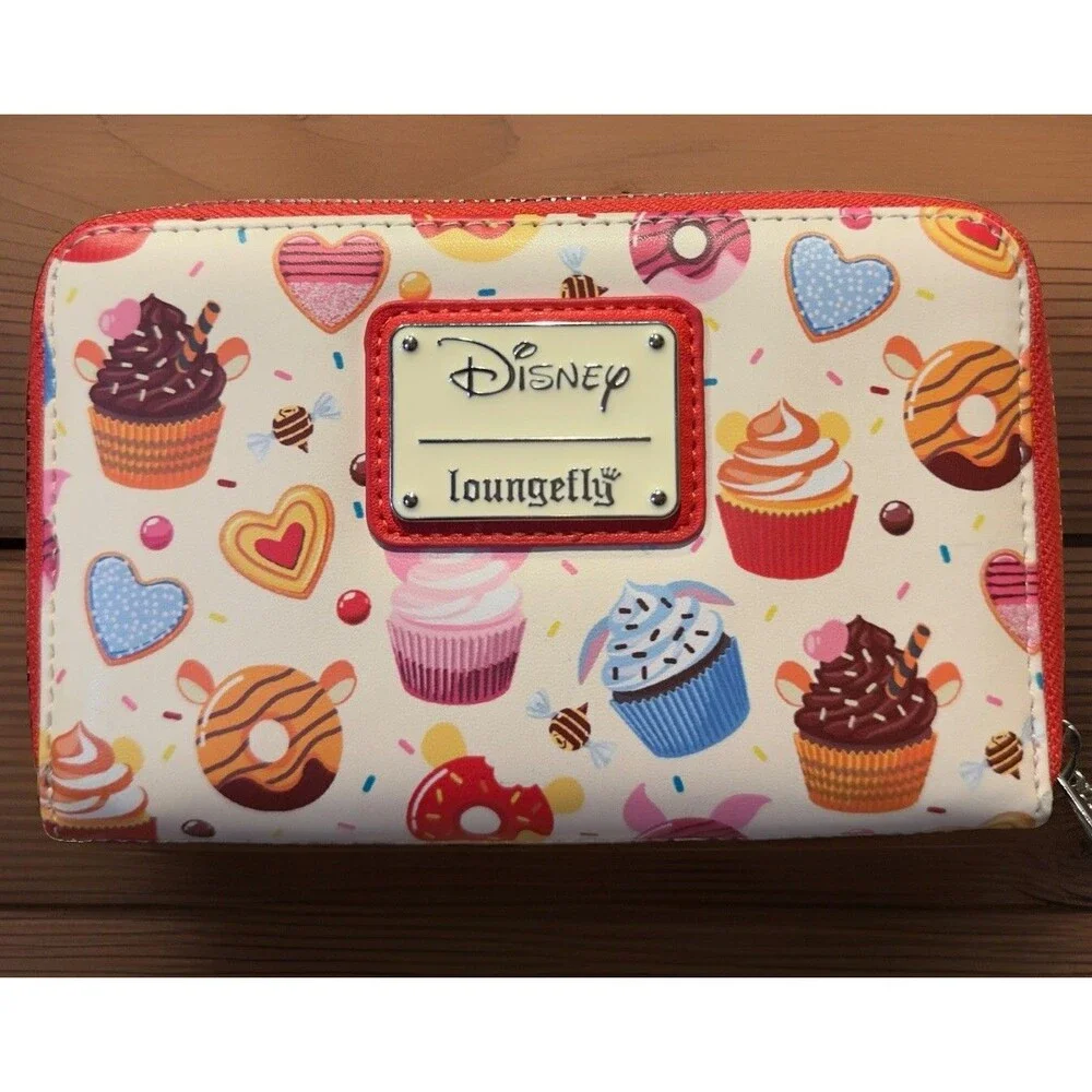 Loungefly Disney Mickey Mouse Cupcakes & Donuts Print Zip-Around Wallet Red